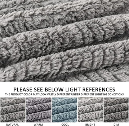 YUSOKI Luxury Faux Fur Throw Blanket(Without Pillows) 2 Layers,3lb,All Ages,Home Decoration, (Grey,50" x 63")