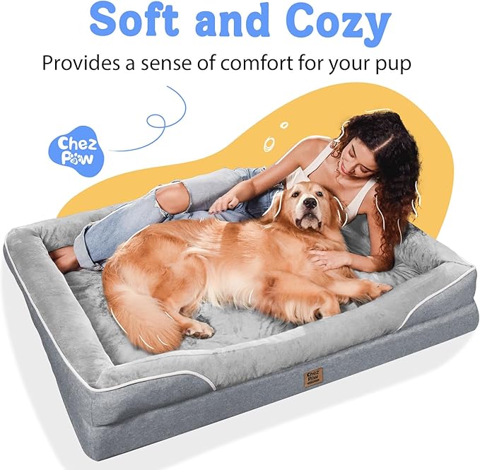 Washable Orthopedic Large Dog Bed - Extra Large Dog Beds with Bolsters Removable Orthopedic Foam Support Dogs Bed Waterproof Cover Non-Slip Bottom Pet Beds