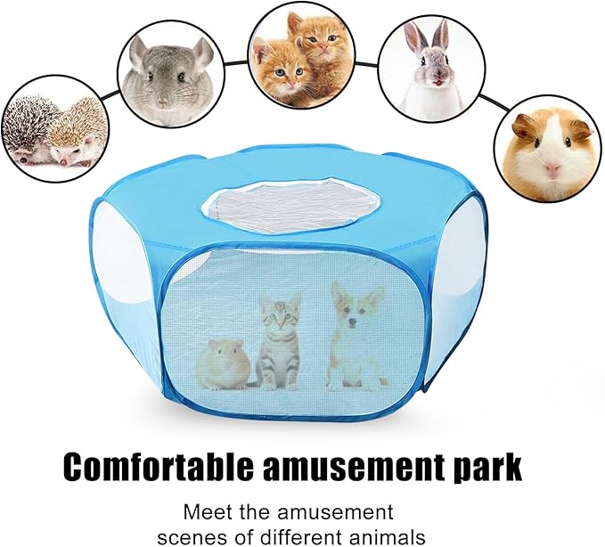 Guinea Pig Playpen with Lid, Breathable Small Animals Playpen with Anti-Escape Cover Portable Kitten Playpen Indoor/Outdoor Yard Exercise Cage House Tent for Hamster Chinchillas Rabbits Bunny