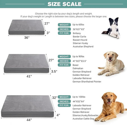 Waterproof Outdoor Large Dog Bed, Washable XL Pet Beds 44 inch, Foam Sleeping Pad with Removable Cover Reversible，Leather Anti-Slip 44"x32", Grey