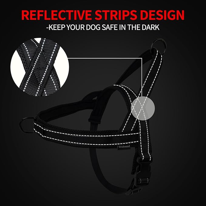 No Pull Dog Harness and Leash Set-Reflective Vest with Handle&5FT Dog Leash with Car Seatbelt Clip,Breathable Mesh&Quick Fit Dog Harness Easy for Medium Large Dogs Training Walking (Black,S)