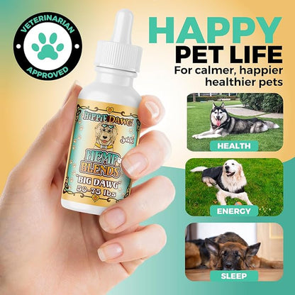 Hippie Dawg Big DAWG Hemp Oil for Large Dogs (50-75 lbs) - Maximum Strength Hip and Joint Support with Glucosamine, Collagen & Hyaluronic Acid - Natural Calming Tincture for Mobility & Wellness - 1oz