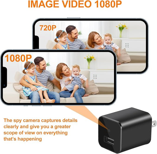 1080P Hidden Camera Charger - WiFi Mini Spy Camera - Compact Wireless Indoor Security Camera - Discreet Tiny Nanny Camwith App Live Feed