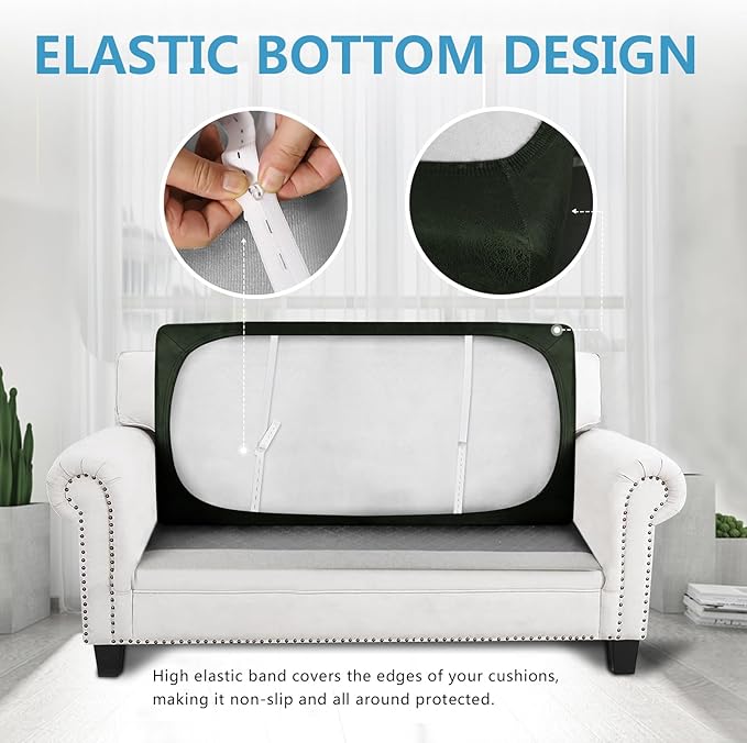 ANARACHON Leather Look Couch Cushion Covers Sofa Seat Slipcovers Sets Couches Furniture Protector for Sectional Armchair Loveseat Pets Kids Stretch Spandex Fabric (1 Cushion Loveseat, Army Green)