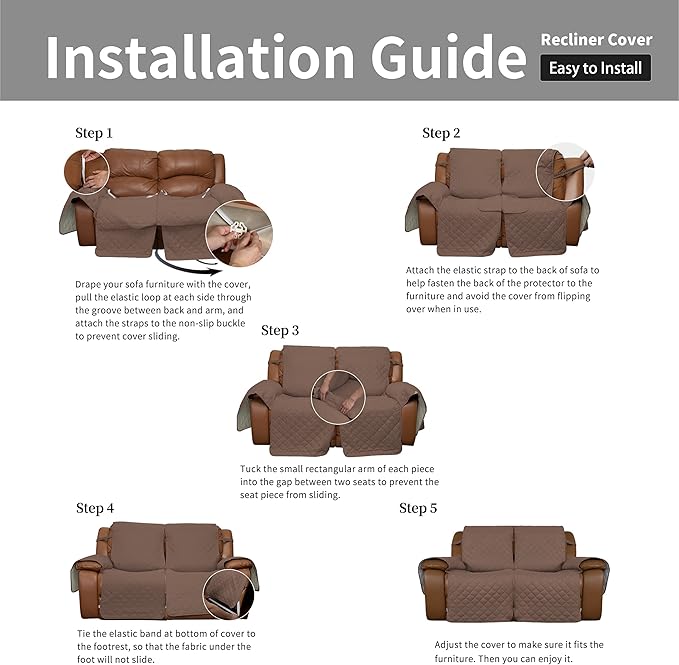 Easy-Going Oversized Loveseat Recliner Cover, Reversible Couch Cover for Double Recliner, Split Sofa Cover for Each Seat with Elastic Straps for Kids, Dogs, Pets(Oversized 2 Seater, Camel/Ivory)