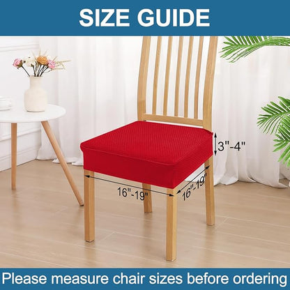 Smiry Waterproof Seat Covers for Dining Room Chairs Set of 6, Stretch Jacquard Removable Washable Chair Seat Slipcovers Protector, No Rear Covers, Red