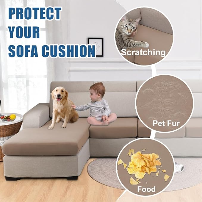 100% Waterproof Couch Cushion Covers, Replacement Sofa Cushion Covers, Stretch Individual Sofa Seat Cushion Slipcovers Furniture Protector for Kids Pets (2-Piece Loveseat Cushion Cover, Camel)