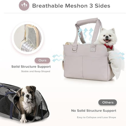 JourCraf Dog Purse Carrier for Small Dogs & Puppies Up 12 Lbs, Soft Cotton Tote Pet Shoulder Bag with Pockets, Foldable & Washable Breathable Puppy Carrier for Yorkie, Chihuahua & Cats - Gray