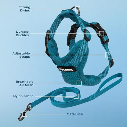 Voyager Escape-Proof Step-in Lock Cat Harness & 5ft Neoprene-Handle Leash Set All-Weather Mesh with Reflective Stitching for Small to Large Cats by Best Pet Supplies, Turquoise, XS