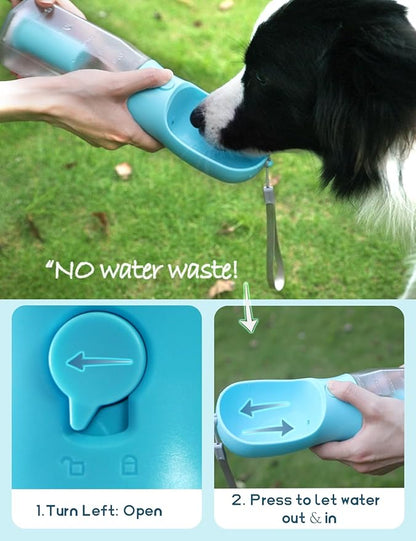 Portable Water Bottle for Dogs, 3 in 1 Pet Travel Bowl Dispenser with Food Treat Container & Poop Bag Holder, Summer Outdoor Walking Hiking Accessories for Large Dog On The Go - Pink, 20oz