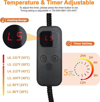Pet Heating Pad for Cats & Dogs Indoor Outdoor, Warming Cat Heating Pad with Chew Resistant Cord, Adjustable Temperature & Time, Heated Cat Bed Mat Waterproof for Cats Small Dogs, 17.7'' × 17.7''