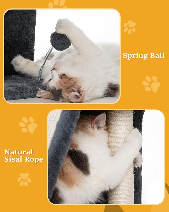 Aechonow Cat Tree for Indoor Large Cats, 14 Inch Cat Tower with 20x16.5 Inch Large Perch Bed, Cat Climbing Tree with Sisal Scratching Post for Adult Senior Cats, Removable Washable Mat, Dark Gray