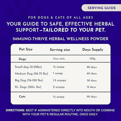 Animal Essentials Immuno-Thrive Wellness Powder for Dogs & Cats - All Natural Immune Support for Pets, Mushroom Blend, Promotes Healthy Skin & Coat, Life Extension Antioxidant Formula - 5.3 oz