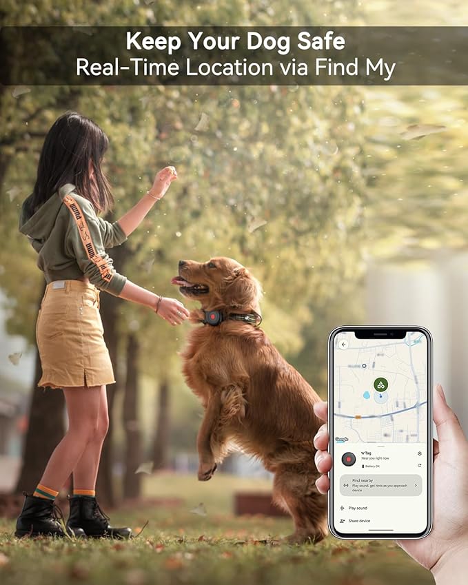 Dog Tracker 2 Pack, Pet Tracker for Dogs, Bluetooth Dog Tracking Tag Works with Apple Find My & Android Find Hub, IP67 Waterproof Anti-Lost Locator (Black)