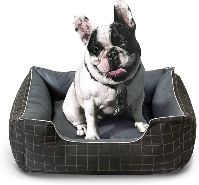 Pet Bed - Soft Luxury Pet Lounger, Premium Bedding w/Inner Cushion for Dog/Cat - Thunder Grey w/Oxford Square - Medium
