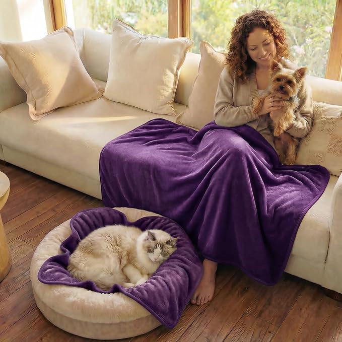 Luciphia Waterproof Blanket for Dog Washable Reversible Sherpa Fleece Throw Blanket for Bed Couch Soft Liquid Pee Proof Furniture Cover Protector for Small Medium Large Pet Cat Purple 40" x 28"