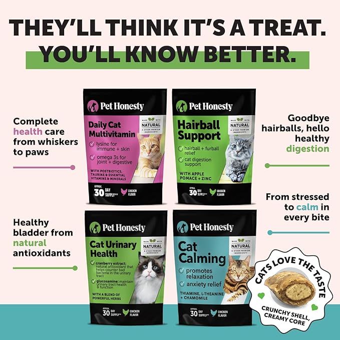 Cat Multivitamins + Immune Support Lysine Dual Texture Chew Supplement Bundle - Supports Overall Immune Health, Joints, Skin & Coat, and Cat Allergy Relief - Sneezing, Runny Nose