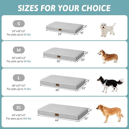 COZY KISS Cooling Dog Bed for Crate, Waterproof Dog Crate Mat with Removable Washable Cover, Orthopedic Egg Crate Foam Support, Dog Crate Bed 29x18x3 Inch,Silver Grey