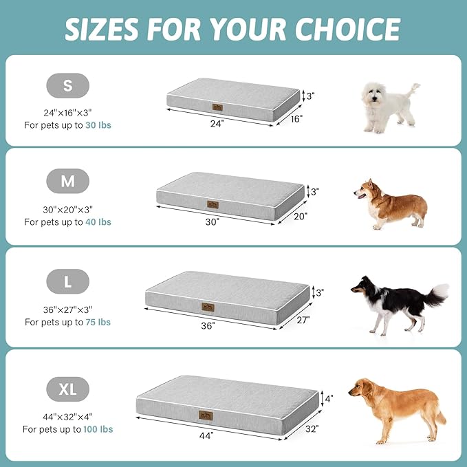 COZY KISS Cooling Dog Bed for Crate, Waterproof Dog Crate Mat with Removable Washable Cover, Orthopedic Egg Crate Foam Support, Small Dog Bed 24x16x3 Inch,Silver Grey