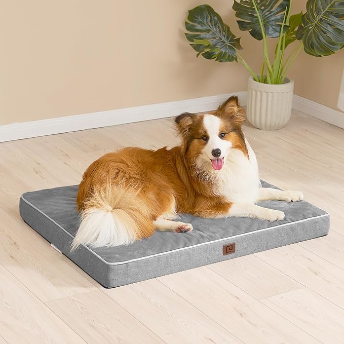 EHEYCIGA Orthopedic Dog Bed Waterproof 41"x27", Memory Foam Pet Bed for XLarged Dogs, Washable Pet Mat with Removable Cover, Grey