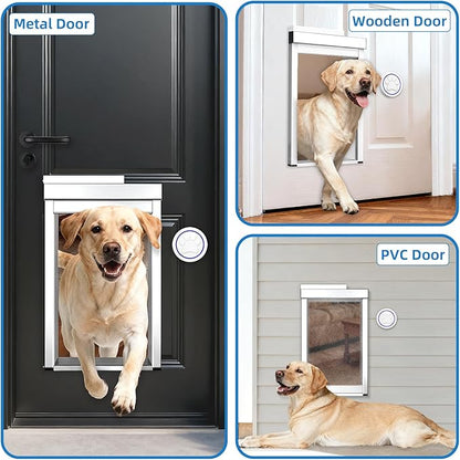Automatic Dog Door with Doorbell Activation, 2-Flap Electronic Smart Pet Door with Anti-Pinch, No Collar Needed, Aluminum Lockable Weatherproof Telescoping Tunnel for Pets Up to 12 LB- S