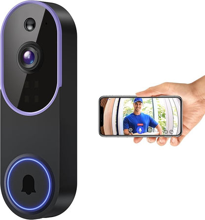 1080p Smart Video Doorbell Camera Wireless, Live View, AI Human Detection, Night Vision, Cloud Storage, 2.4G WiFi, Battery Powered, Indoor Outdoor Surveillance