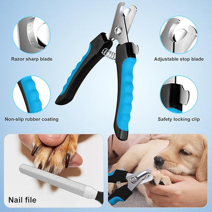 Professional Dog Grooming Scissors Set, 8-in-1 Stainless Steel Pet Grooming Kit with Hair Comb, Nail Clipper & Brush for Dogs, Cats at Home