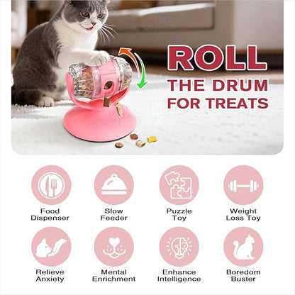 Cat Slow Feeder Toy, Beer Barrel Interactive Cat Toy, cat Treat Dispenser Toy for Indoor Cats, Small Dogs, Enrichment Toy for IQ Training, Mental Stimulation, Relieve Boredom, Gifts (Pink)