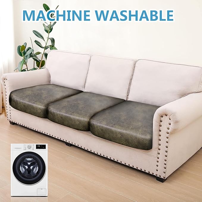 ANARACHON Leather Look Couch Cushion Covers Sofa Seat Slipcovers Sets Couches Furniture Protector for Sectional Armchair Loveseat Pets Kids Stretch Spandex Fabric (3 Cushion XL Sofa, Yellow)