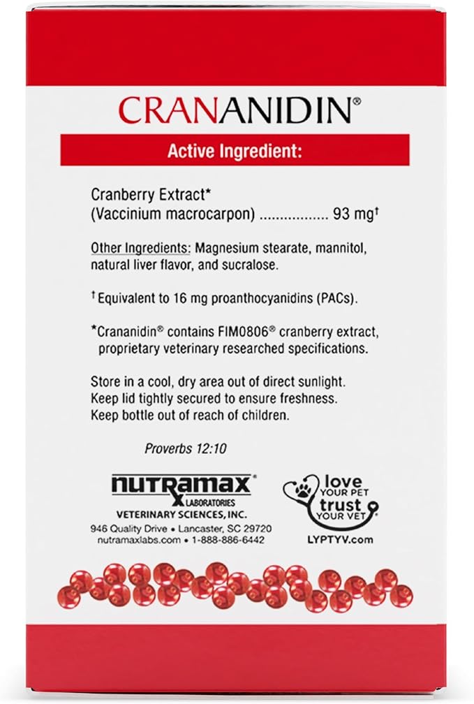 Crananidin Urinary Tract Health Supplement Chewable Tablets for Dogs, (Pack of 2)