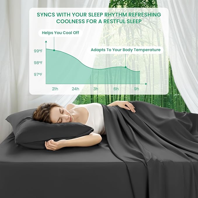 SONORO KATE 100% Viscose Derived from Bamboo_Sheets Full Size, Ultra Breathable & Cooling Bed Sheets for Hot Sleepers, Hotel Luxury Silky Bedding Sheets, 16" Deep Pocket - 4PC (Black,Full)