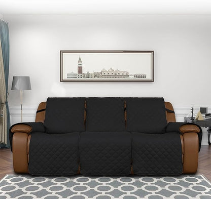 Easy-Going Oversized Recliner Sofa Cover, Reversible Couch Cover for 3 Seat Recliner, Split Sofa Cover for Each Seat with Elastic Straps for Kids, Dogs, Pets (3 Seater, Black/Black)