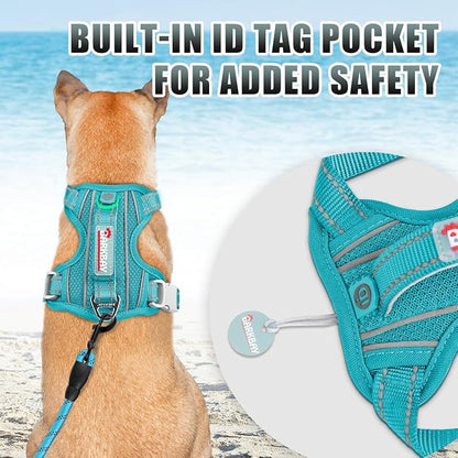 BARKBAY No Pull Dog Harness Large Reflective Dog Harness with Front Clip and Easy Control Handle for Walking Training Running with ID tag Pocket(Ocean Blue,XL)