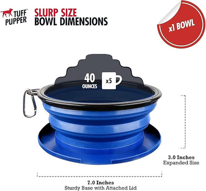 Tuff Pupper SuperBigSlurp Collapsible Dog Bowls, Extra Large Capacity, Portable, Food Safe, Odorless, Non-Toxic Silicone