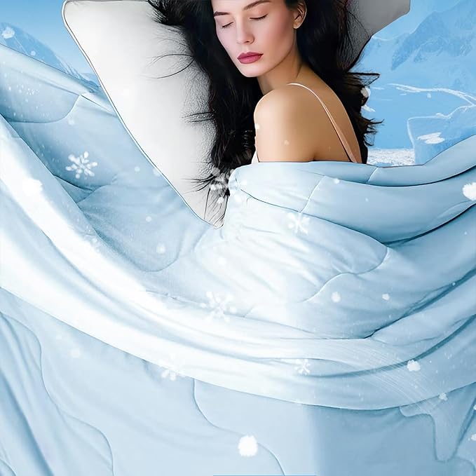 DOWNCOOL Cooling Comforter King Size, Blue Cooling Blanket for Hot Sleeper, Lightweight & Breathable Blanket for Night Sweats,Dual-Side Cooling Summer Bedding,106"X90"