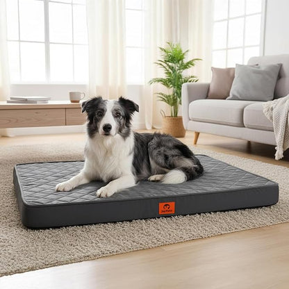 Cozy Dog Bed for Large Sized Dog - Orthopedic Egg Crate Foam Pet Bed with Waterproof & Machine Washable & Non-Slip Bottom, Ideal Beds for Crate and Indoor Use, 35x22 Inch, up to 50 lbs, Dark Grey