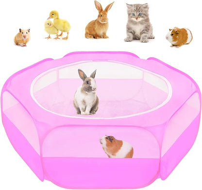 Amakunft Small Animal Playpen with Mesh Cover 47x23.6x15in – Portable Pop-Up Bunny Play Pen| Foldable and Breathable Indoor Outdoor Chick Brooder Box for Guinea Pig, Hamster, Rabbit, Kitten