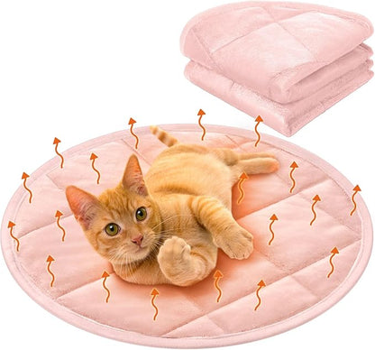 Drydiet 2 Pcs Self Warming Cat Mat Round Self Heating Pad Bed Reversible Machine Washable Heated Bed Anti Slip Warming Pad Pet Mat for Cat Crate Indoor Outdoor(Pink,16 Inch)