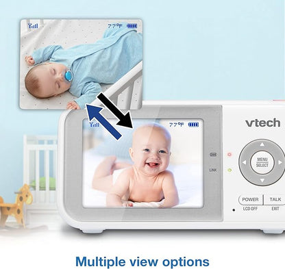 VTech VM923-2 Baby Monitor, 2.8”Screen, 1000ft Range, Pan-Tilt-Zoom, Night Vision, 2-Way Audio, Temperature Sensor, Lullabies, Secured Transmission No WiFi