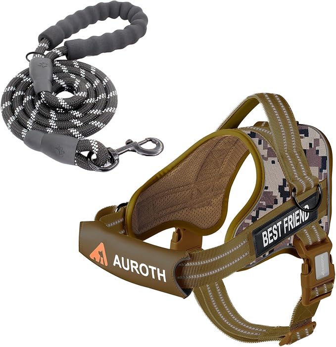 AUROTH Dog Harness and Leash Set, Soft Padded Service Dog Vest with 5.25FT Dog Leash, No Choke, Easy On Pet Vest, Adjustable Reflective No Pull Pet Vest Medium Sized Dog, Easy Walking and Training