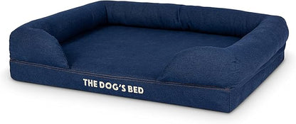 The Dog’s Bed Orthopedic Memory Foam Dog Bed with Bolsters for Medium Dogs, Waterproof Washable Cover, Anti-Slip Base, Calming Surface – CertiPUR-Certified Foam, Denim Fabric, Blue Denim, Medium