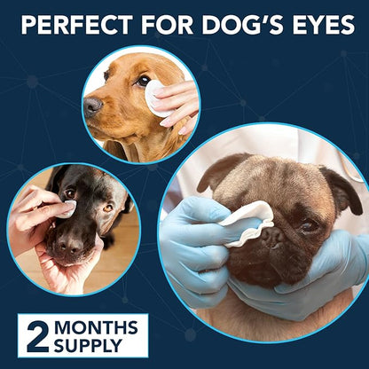 NOVEHA 100PCs Dog Eye Wipes - Tear Stain Remover for Dogs - Formulated with Chamomile and Aloe to Remove Eye Debris, Tear Stains & Eye Discharge - Plant Based, Safe, and Large 5"x5" Unscented Wipes