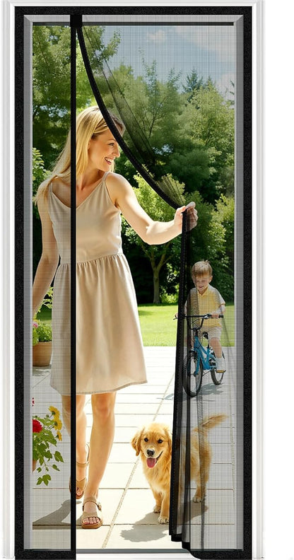Magnetic Closure Screen Door, Reversible Mesh Door Screen Fits 32" x 80" Door, Heavy-Duty Magnetic Mesh Curtain for Sliding Door and French Door, Self-Sealing, Portable Patio Screen (34" x 81")
