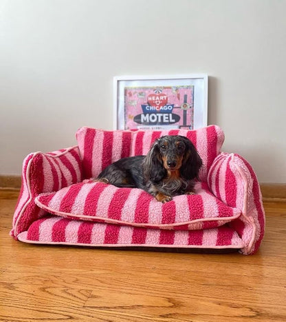 Glow Pups Dog Bed, Pink Dog Bed, Striped Pet Bed Sofa with Soft Cotton Blend, Machine Washable, Cozy Cushion, Large 31.5" x 19.68" x 13" (Pink, Striped, Large)