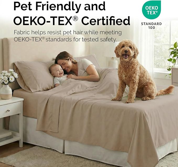 Southshore Fine Living, Inc. 6-Piece, 21 Inch Extra Deep Pocket King Sheets Set, Microfiber Beige Sheets King Size, Pet Hair Resistant Bedding, Breathable, Machine Washable, 4 Pillow Cases - Soft Sand