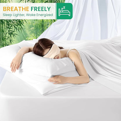 SONORO KATE 100% Viscose Derived from Bamboo_Sheets Queen Size, Ultra Breathable & Cooling Bed Sheets for Hot Sleepers, Hotel Luxury Silky Bedding Sheets, 16" Deep Pocket - 4PC (White,Queen)