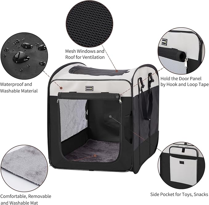 DONORO Dog Kennels and Crates for Medium Dogs, Portable Pop Up Indoor Pet Cage with Sturdy Wire Frame, Collapsible Travel Crate Soft Sided Cat Bag Escape Proof (Black, 24.0" L x 16.0" W x 19.0" H)