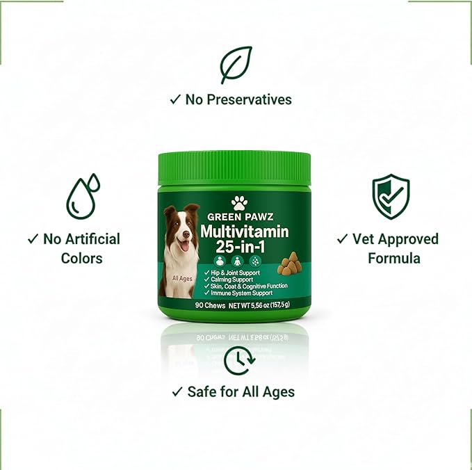 25-in-1 Multivitamin for Dogs – 90 Soft Chews with Glucosamine, Probiotics & Omega 3 – Hip Joint Support, Skin Coat, Gut Health & Immunity – Chicken Flavor, All Ages