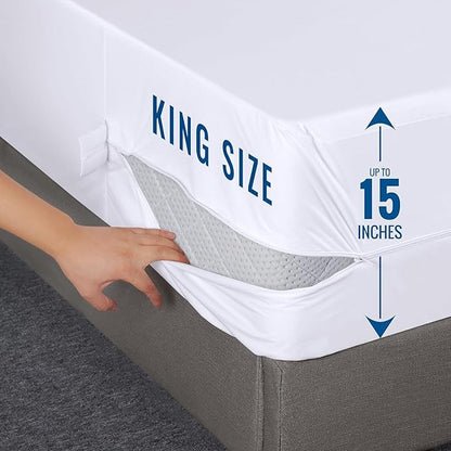 King Size Mattress Protector Waterproof 4 Pack, Premium 200 GSM Terry Mattress Cover, Soft & Breathable Bed Cover, Fitted Sheet Style Stretchable Deep Pockets 17" by Utopia Bedding (White)
