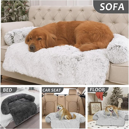 Tinaco Luxurious Calming Dogs/Cats Bed Mats, Dog Pad Washable Removable Couch Cover, Plush Long Fur Mat for Pets, Waterproof Lining, Perfect for Small, Medium and Large Dogs and Cats (Beige, 41"x37")